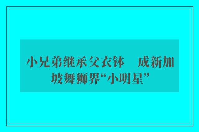 小兄弟继承父衣钵　成新加坡舞狮界“小明星”